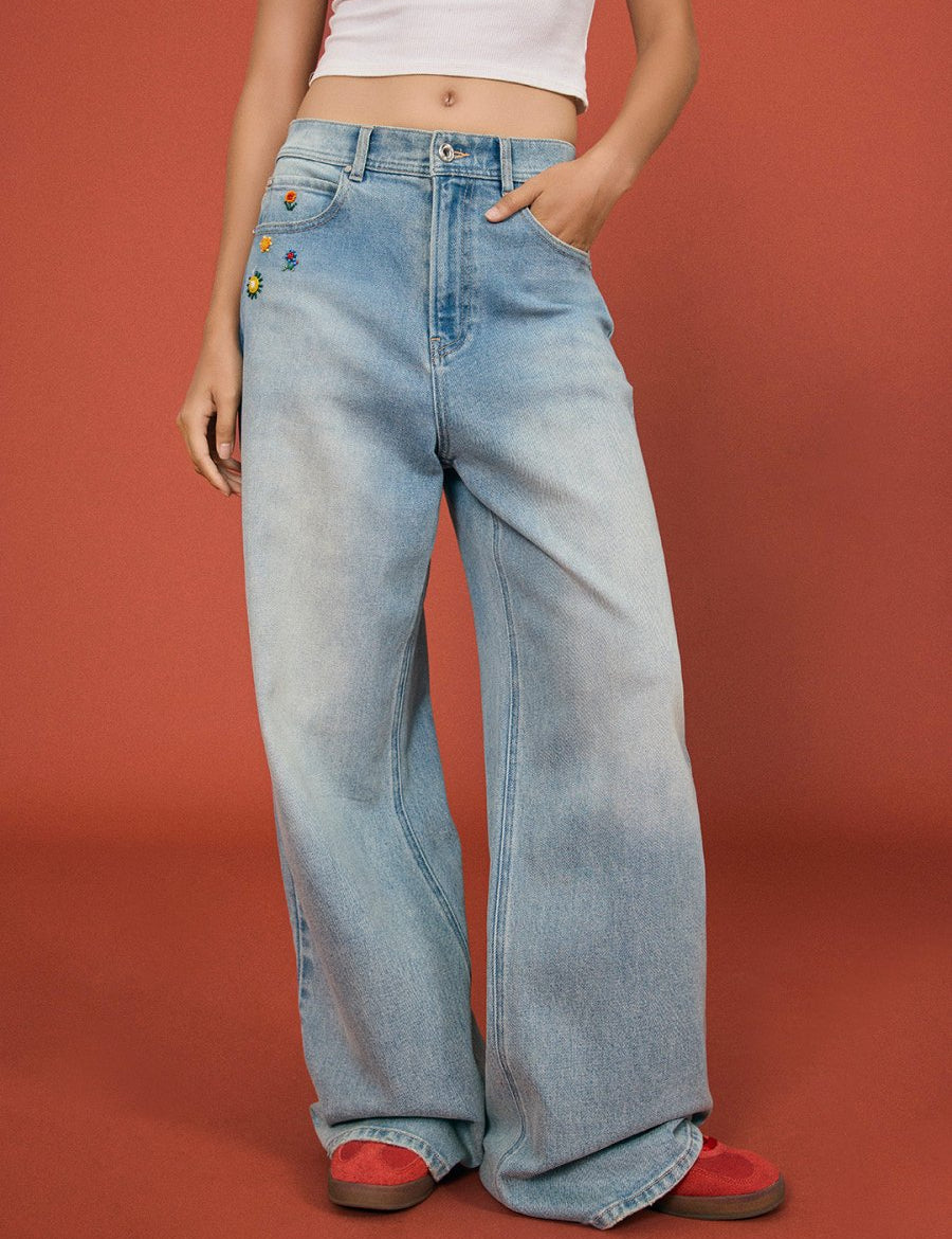 Beaded Floral Wide - Leg Pants - SHICCACHE