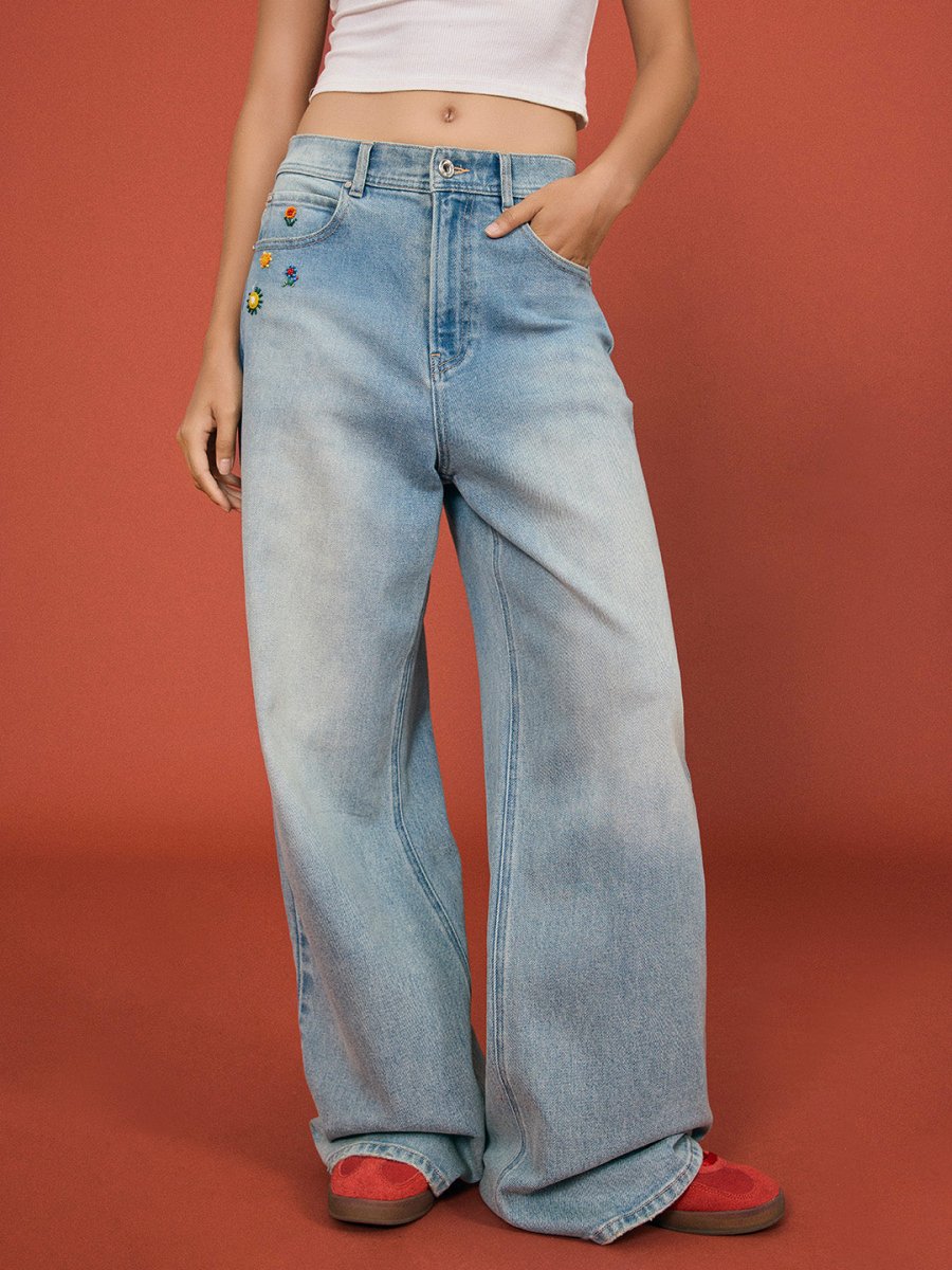 Beaded Floral Wide - Leg Pants - SHICCACHE