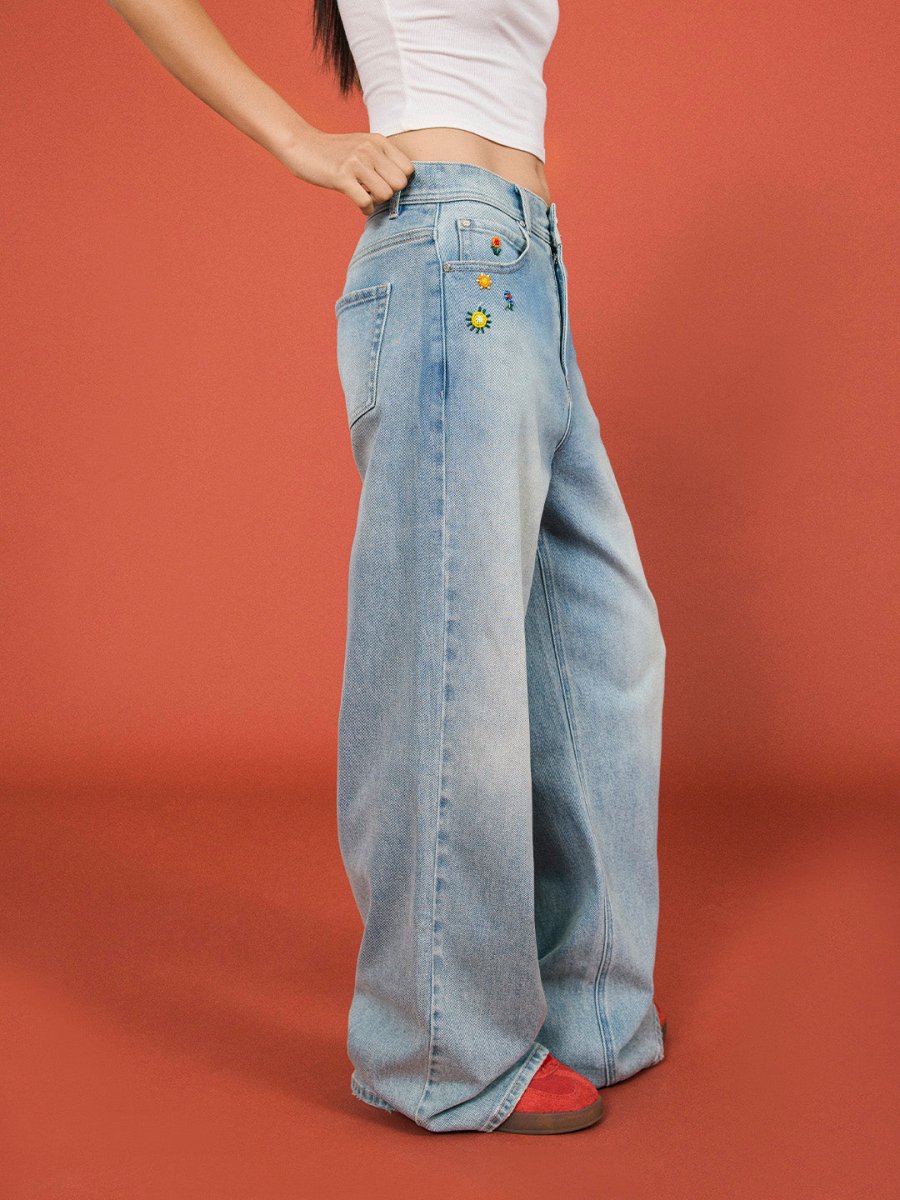 Beaded Floral Wide - Leg Pants - SHICCACHE