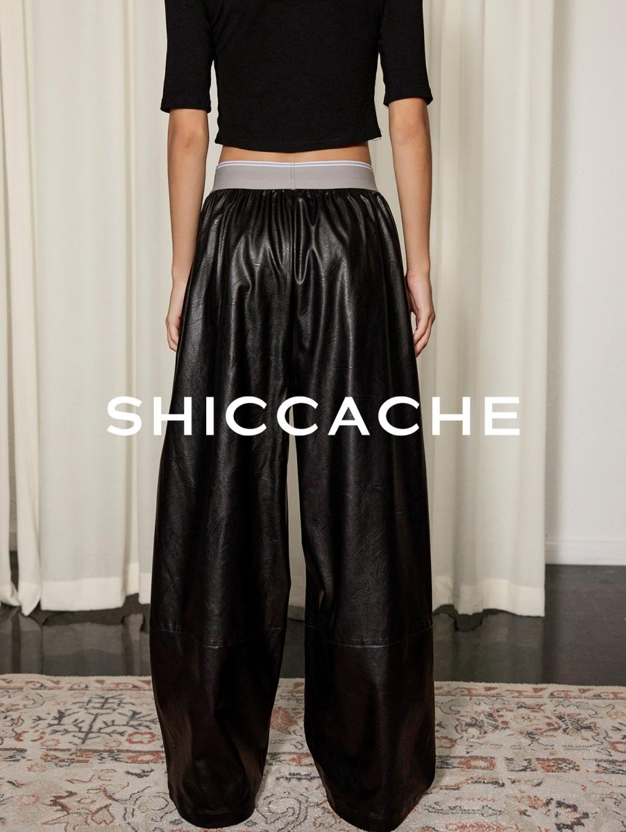 Black Casual Leather Pants - SHICCACHE