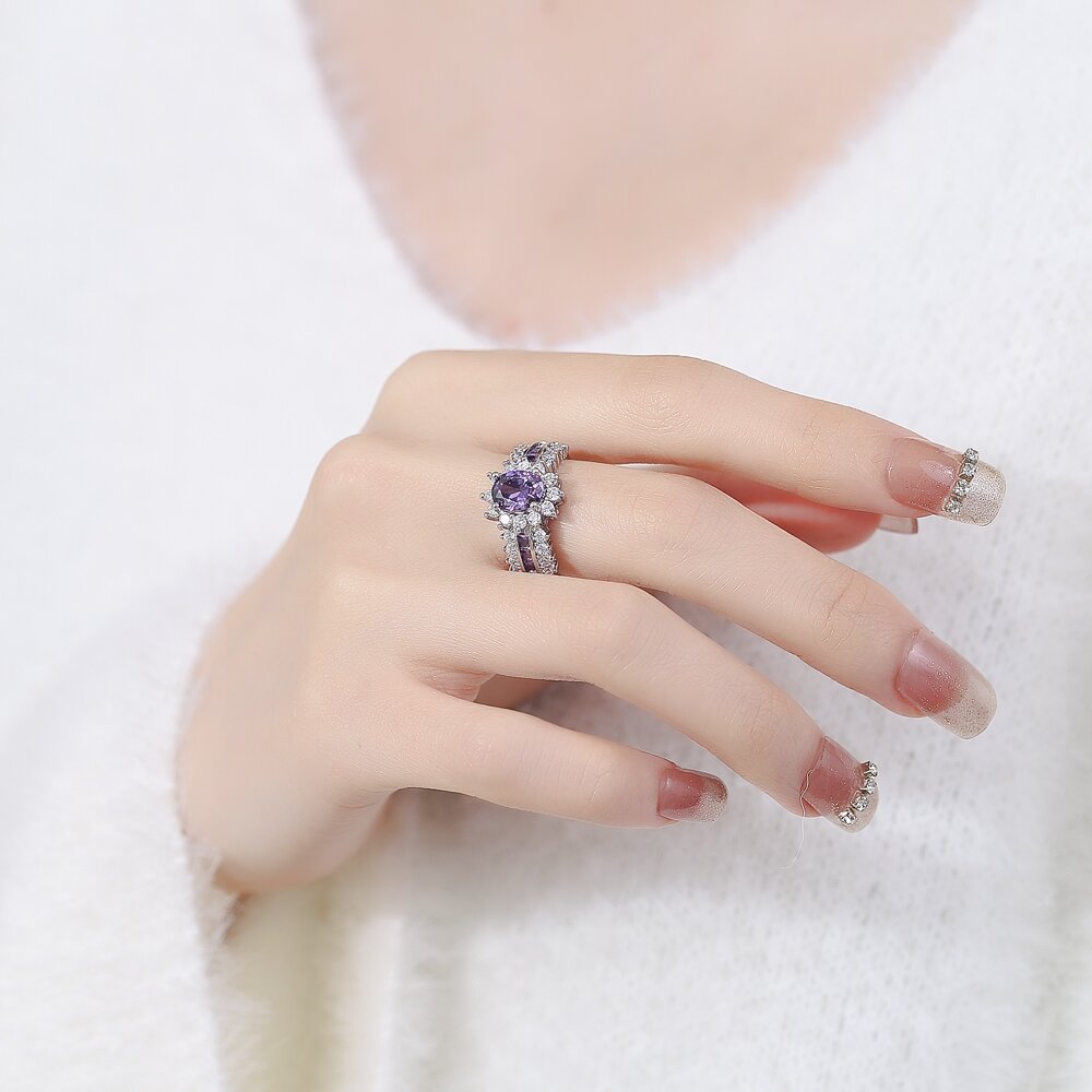 Celestial Amethyst Halo Ring - SHICCACHE