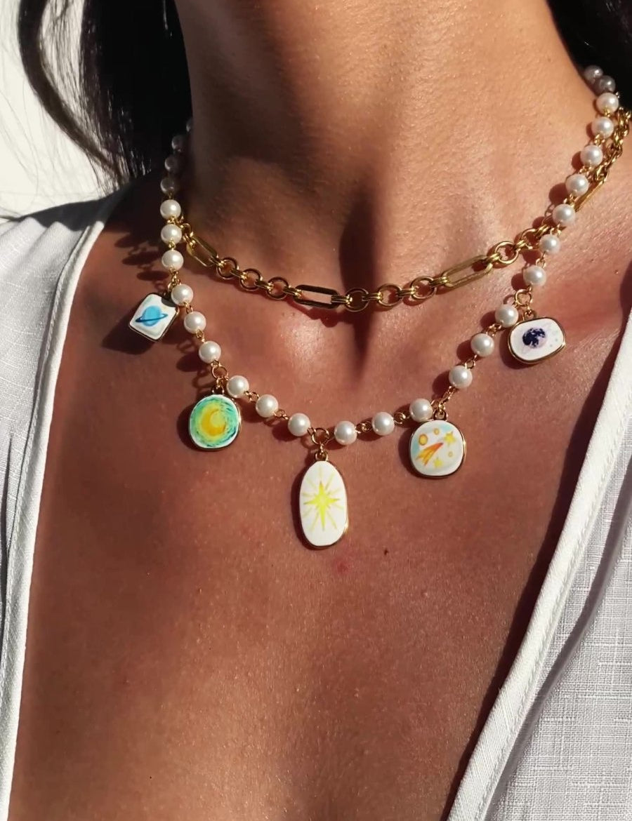 Celestial Pearl Charm Necklace - SHICCACHE