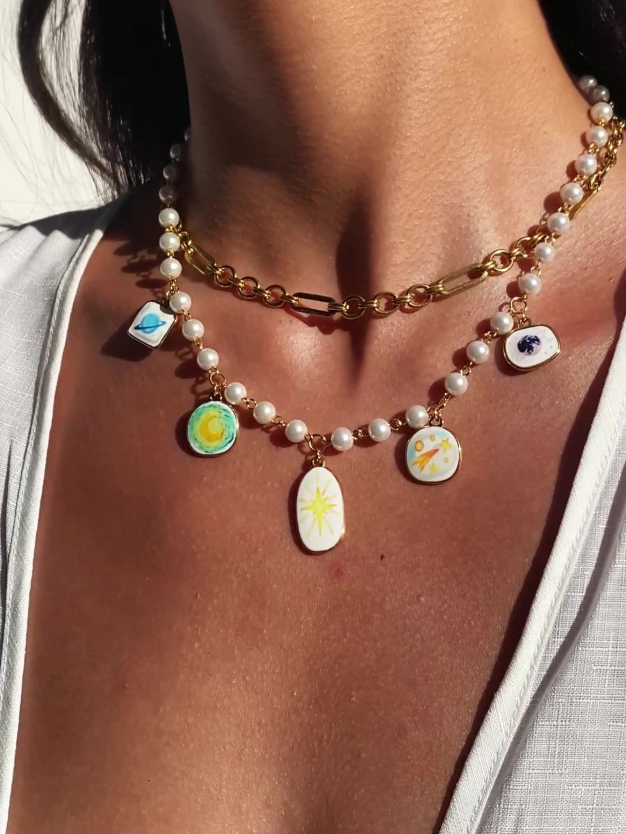 Celestial Pearl Charm Necklace - SHICCACHE