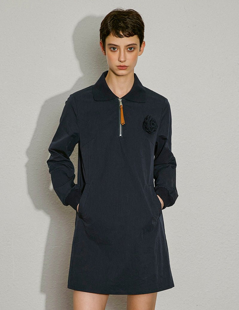 Collar - Zip Long Sleeve Mini Dress - SHICCACHE