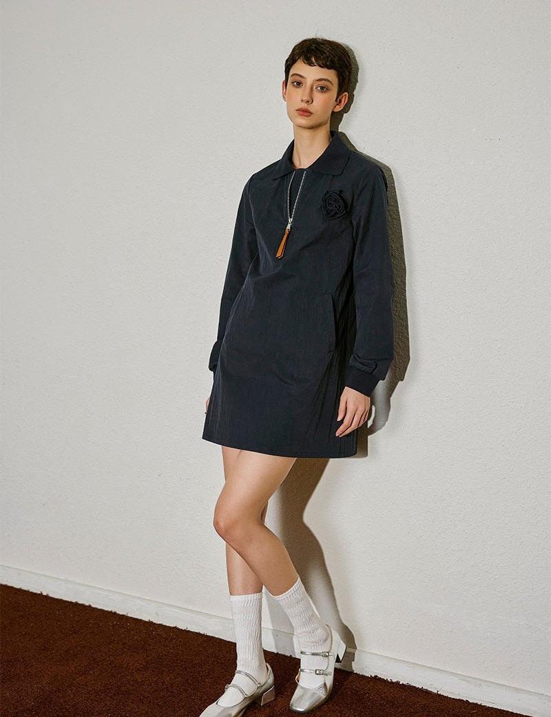 Collar - Zip Long Sleeve Mini Dress - SHICCACHE