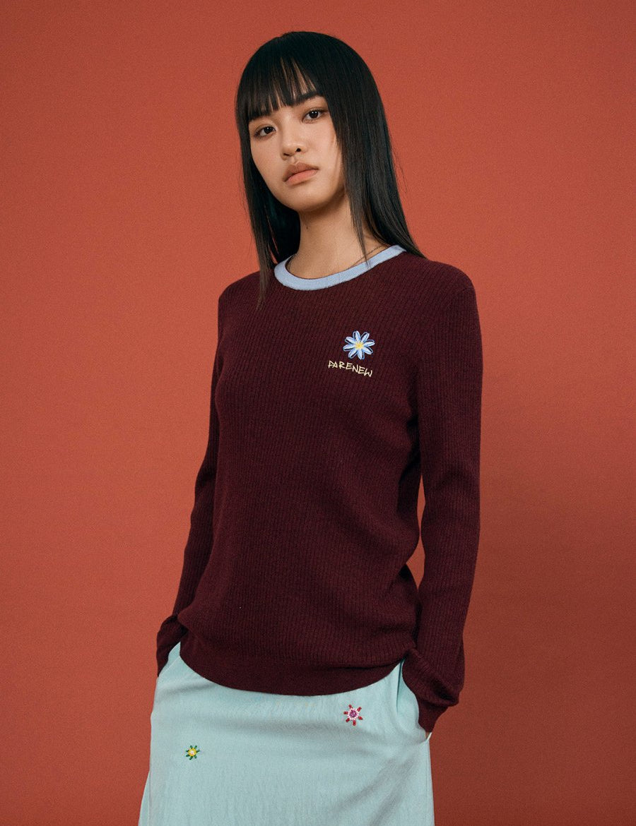 Colorblock Embroidered Knit Sweater - SHICCACHE