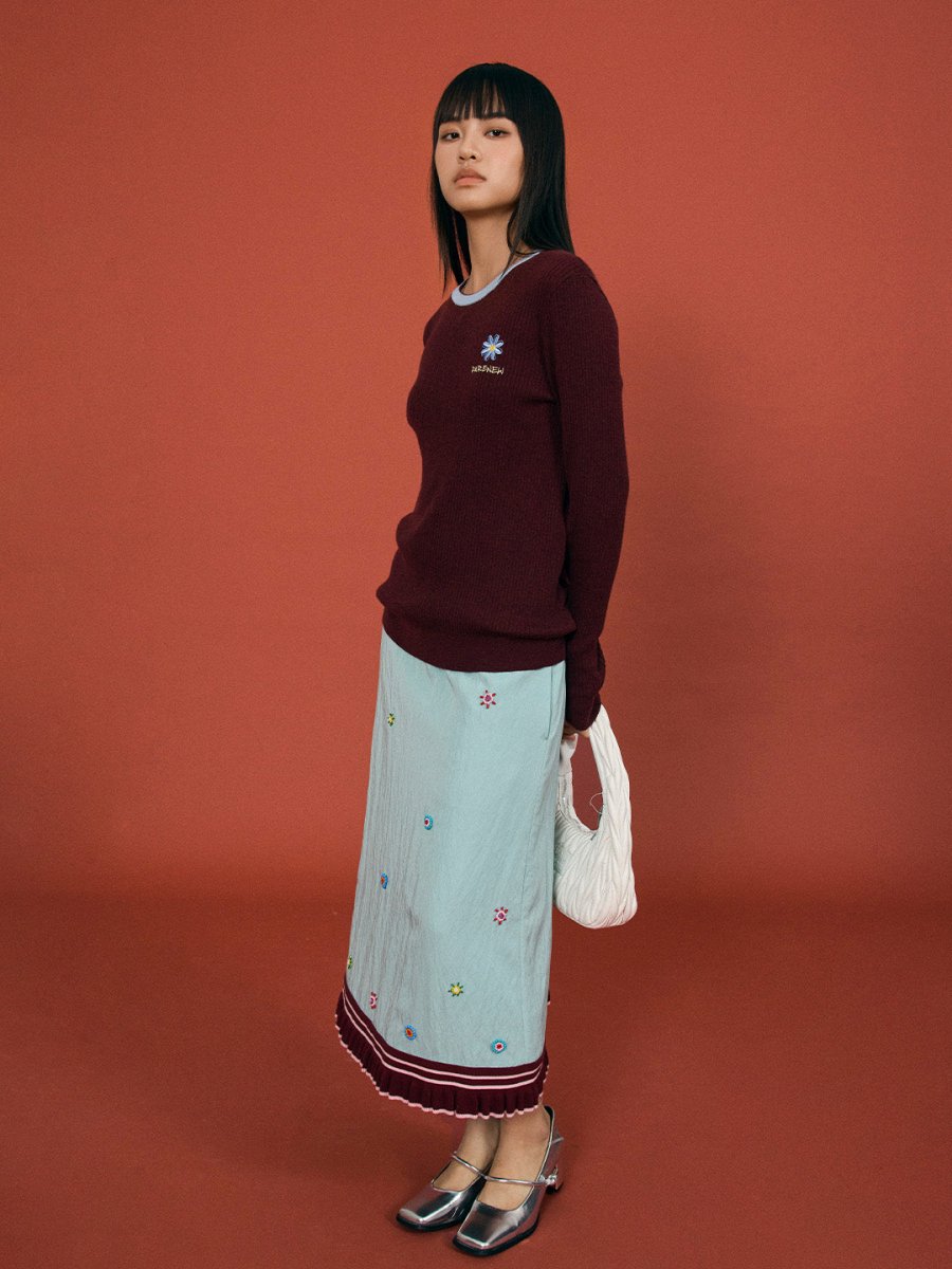 Colorblock Embroidered Knit Sweater - SHICCACHE