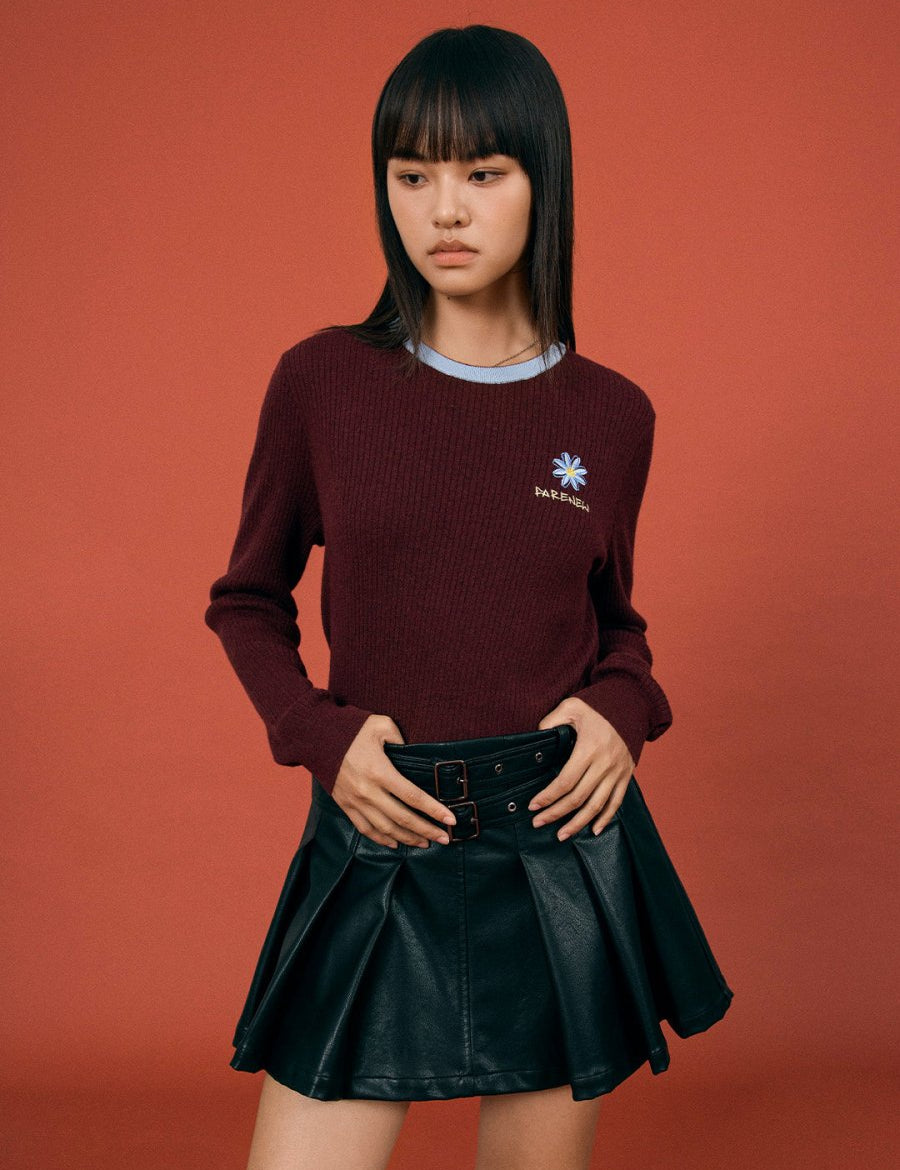 Colorblock Embroidered Knit Sweater - SHICCACHE