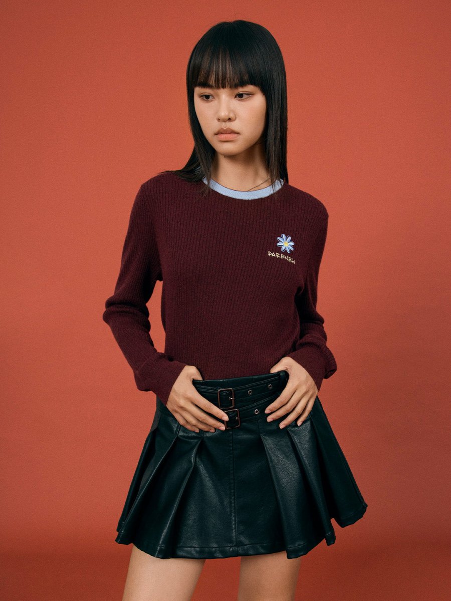 Colorblock Embroidered Knit Sweater - SHICCACHE
