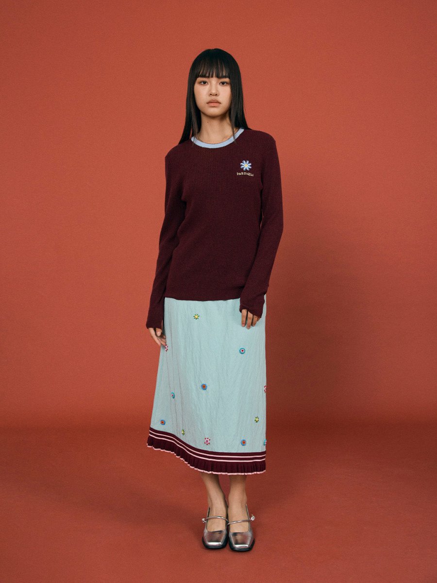 Colorblock Embroidered Knit Sweater - SHICCACHE