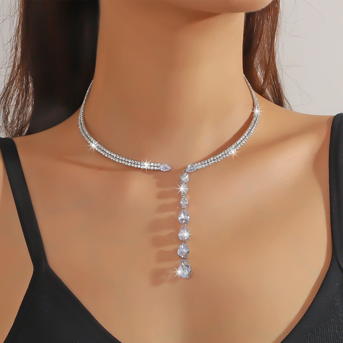 Crystal Cascade Y - Drop Necklace - SHICCACHE
