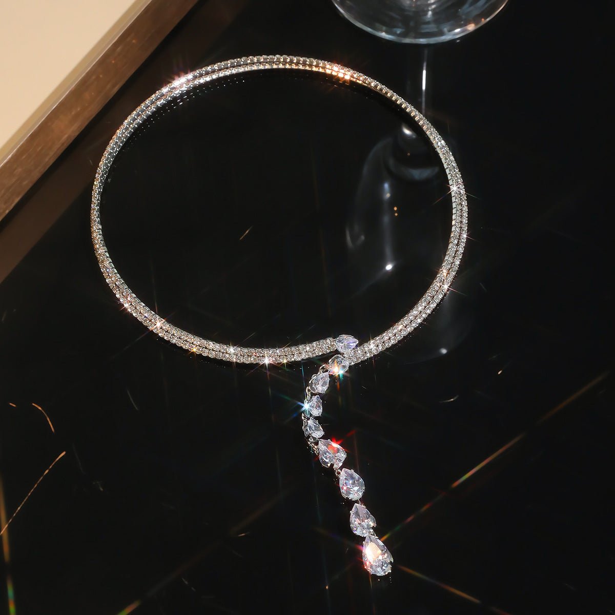 Crystal Cascade Y - Drop Necklace - SHICCACHE