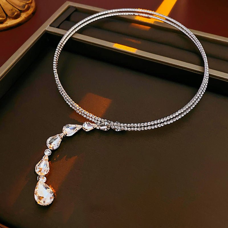 Crystal Cascade Y - Drop Necklace - SHICCACHE