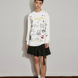 Doodle Print Long Sleeve Tee - SHICCACHE