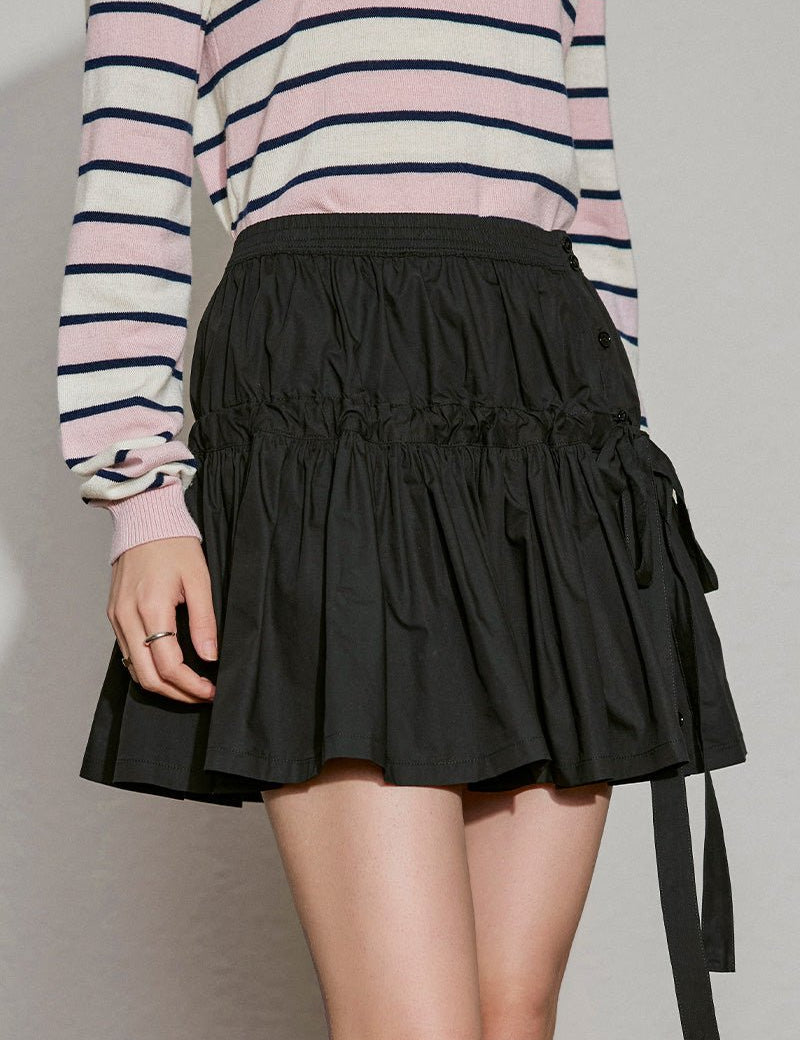 Drawstring Charm Ruffle Mini Skirt - SHICCACHE