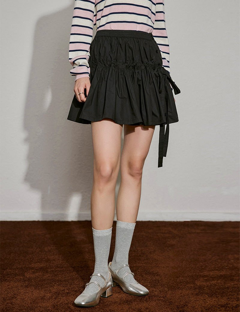 Drawstring Charm Ruffle Mini Skirt - SHICCACHE