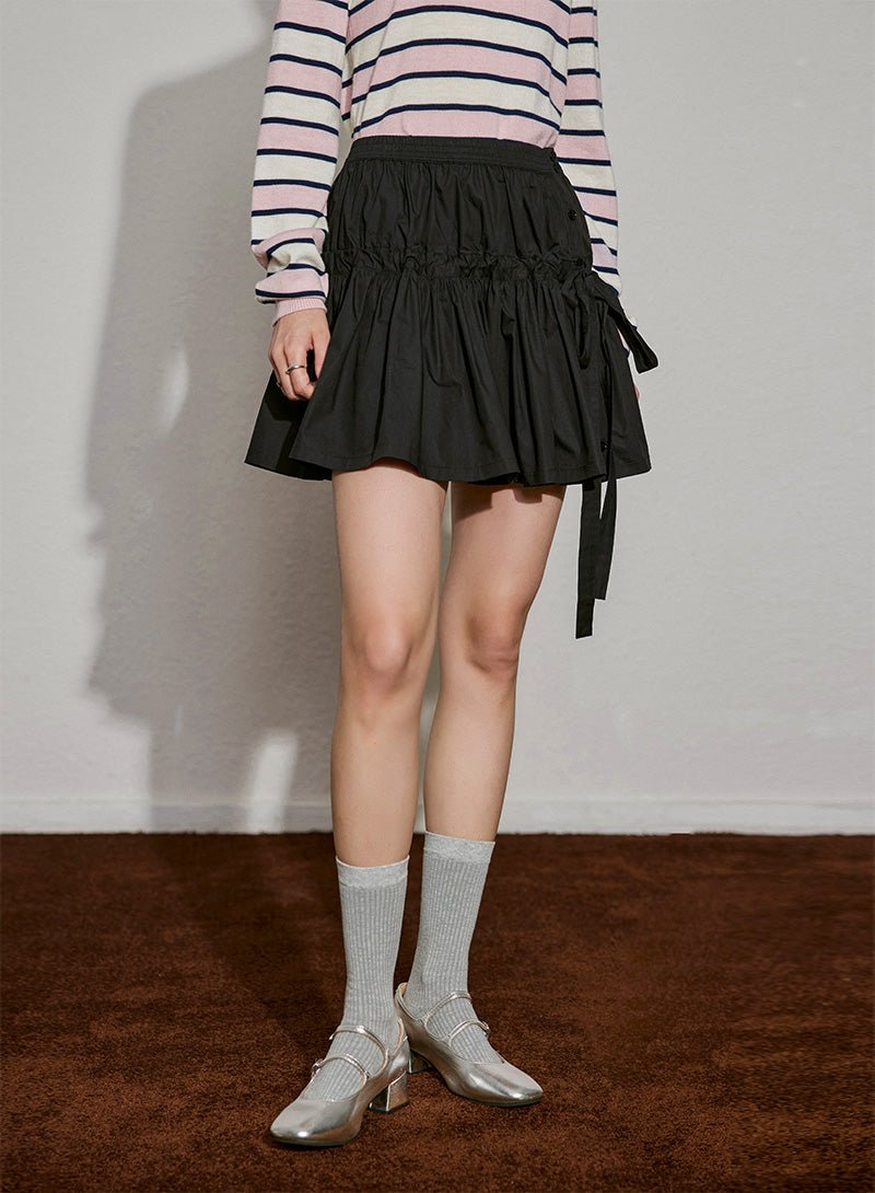 Drawstring Charm Ruffle Mini Skirt - SHICCACHE