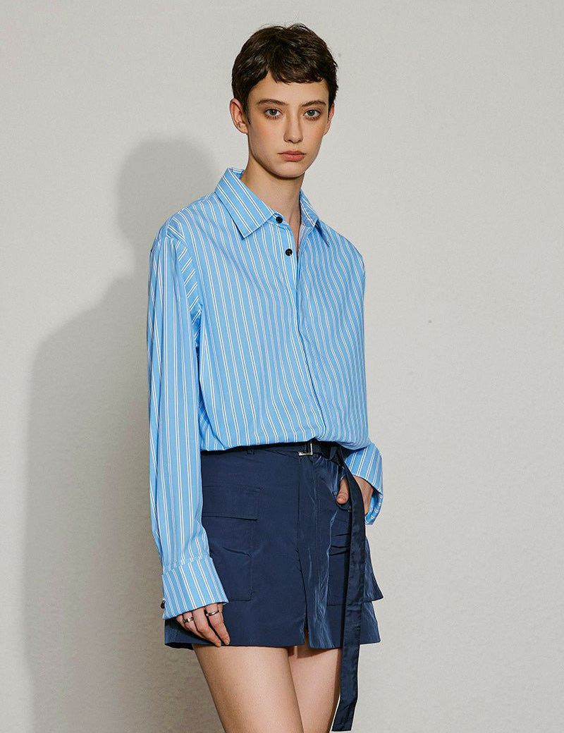 Effortless Edge Striped Shirt Dress - SHICCACHE