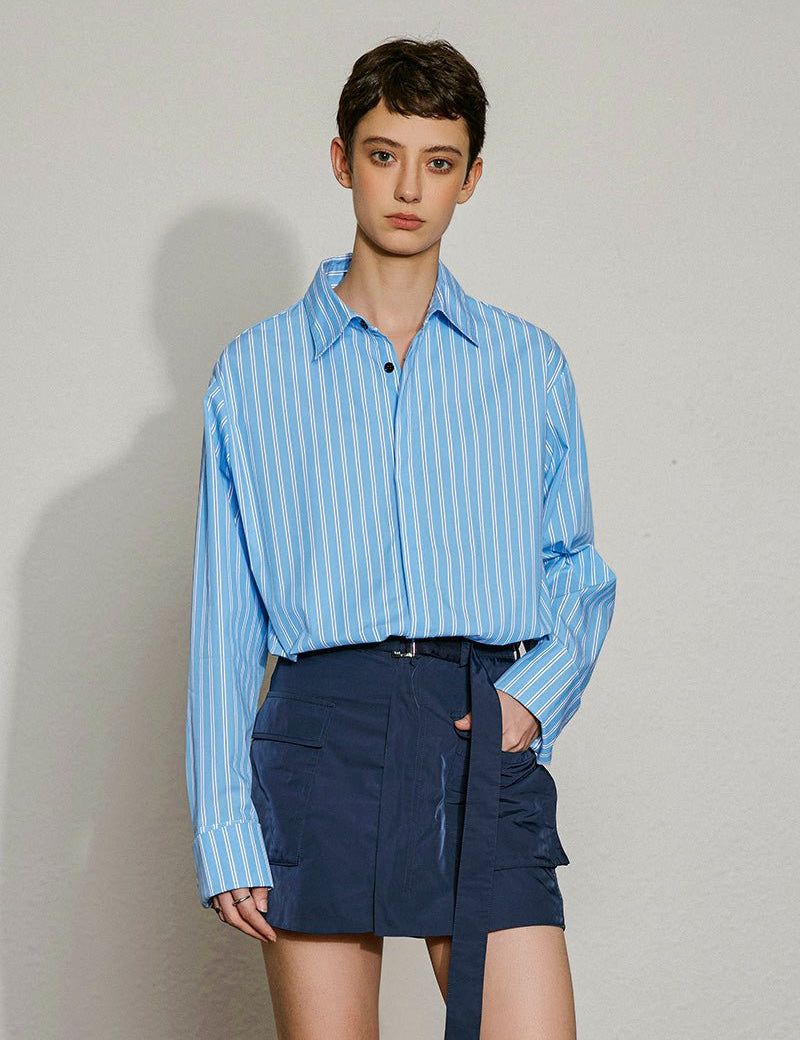 Effortless Edge Striped Shirt Dress - SHICCACHE