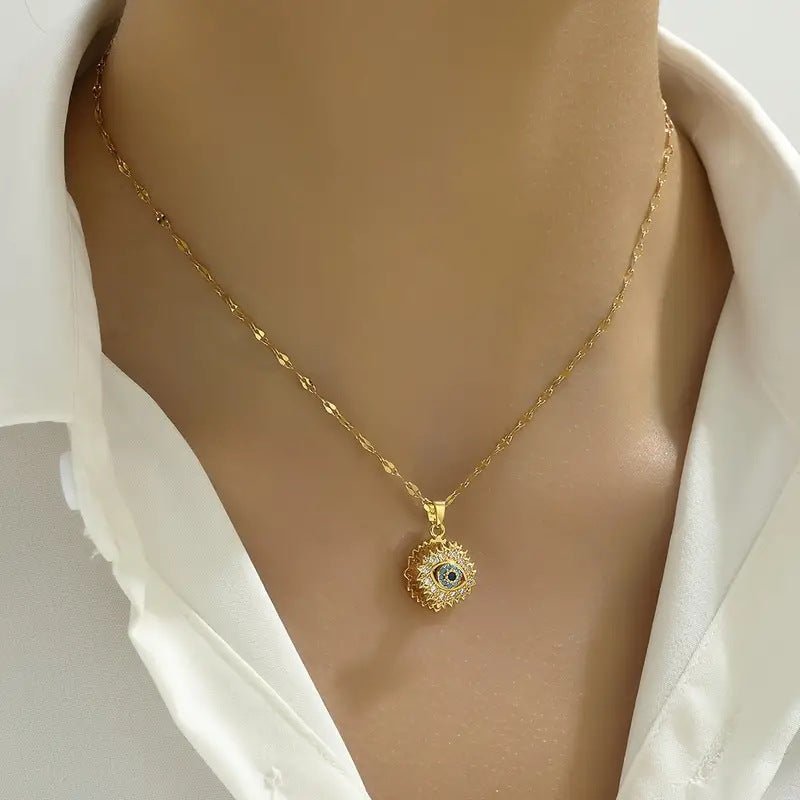 Evil Eye Sunburst Pendant Necklace - SHICCACHE