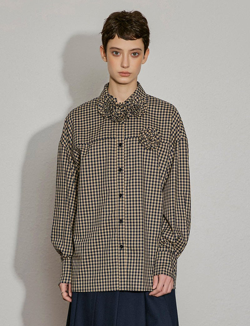 Gingham Bloom Cotton Shirt - SHICCACHE