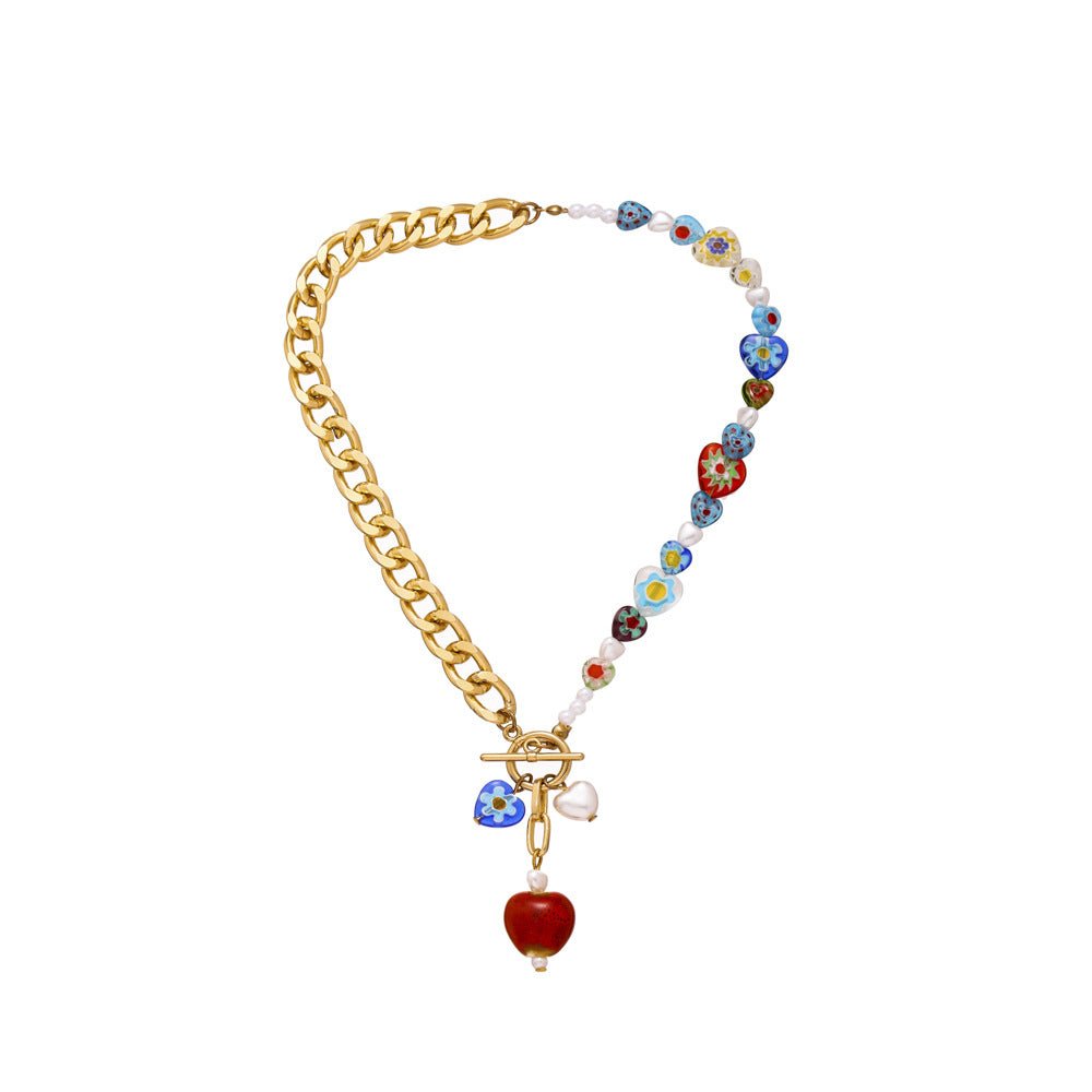Golden Heart Mosaic Necklace - SHICCACHE