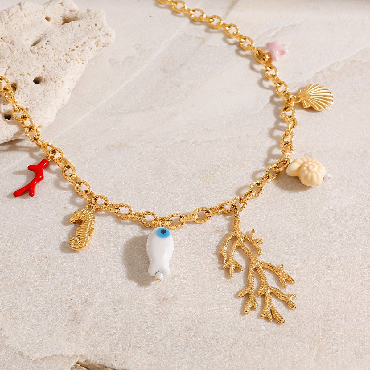 Golden Ocean Charm Necklace - SHICCACHE