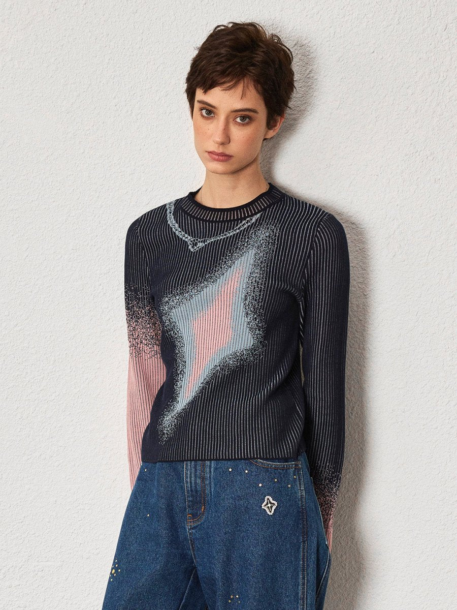 gradient crew neck sweater - SHICCACHE