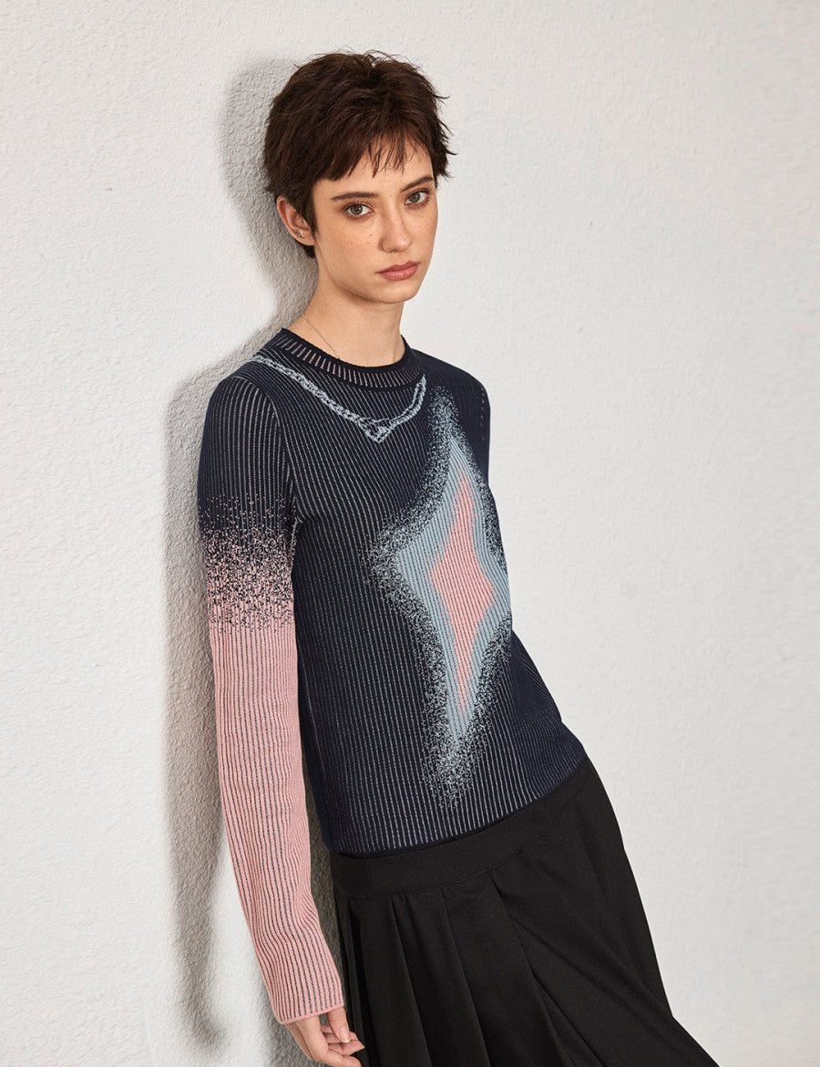 gradient crew neck sweater - SHICCACHE