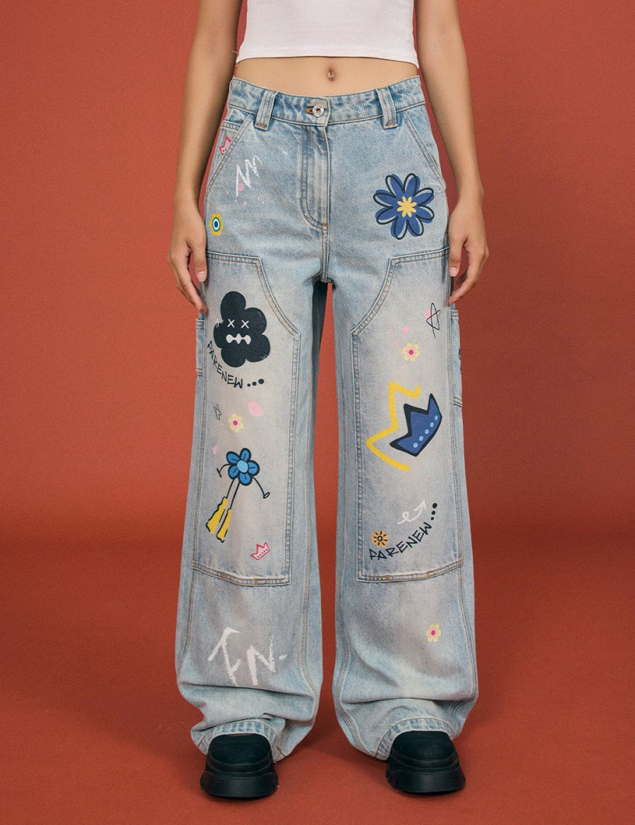 Graffiti Front Patch Jeans - SHICCACHE