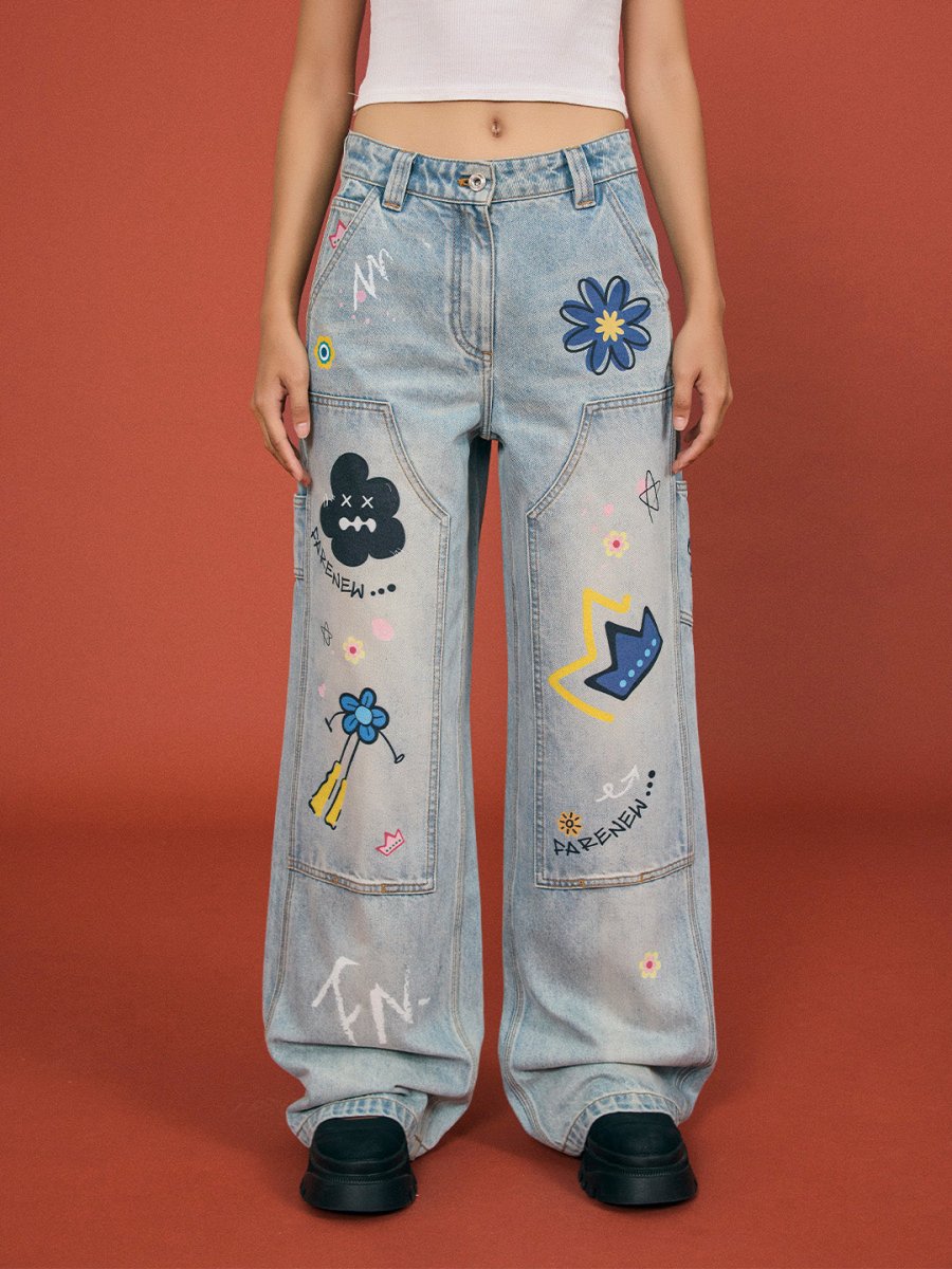 Graffiti Front Patch Jeans - SHICCACHE