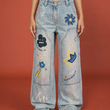 Graffiti Front Patch Jeans - SHICCACHE
