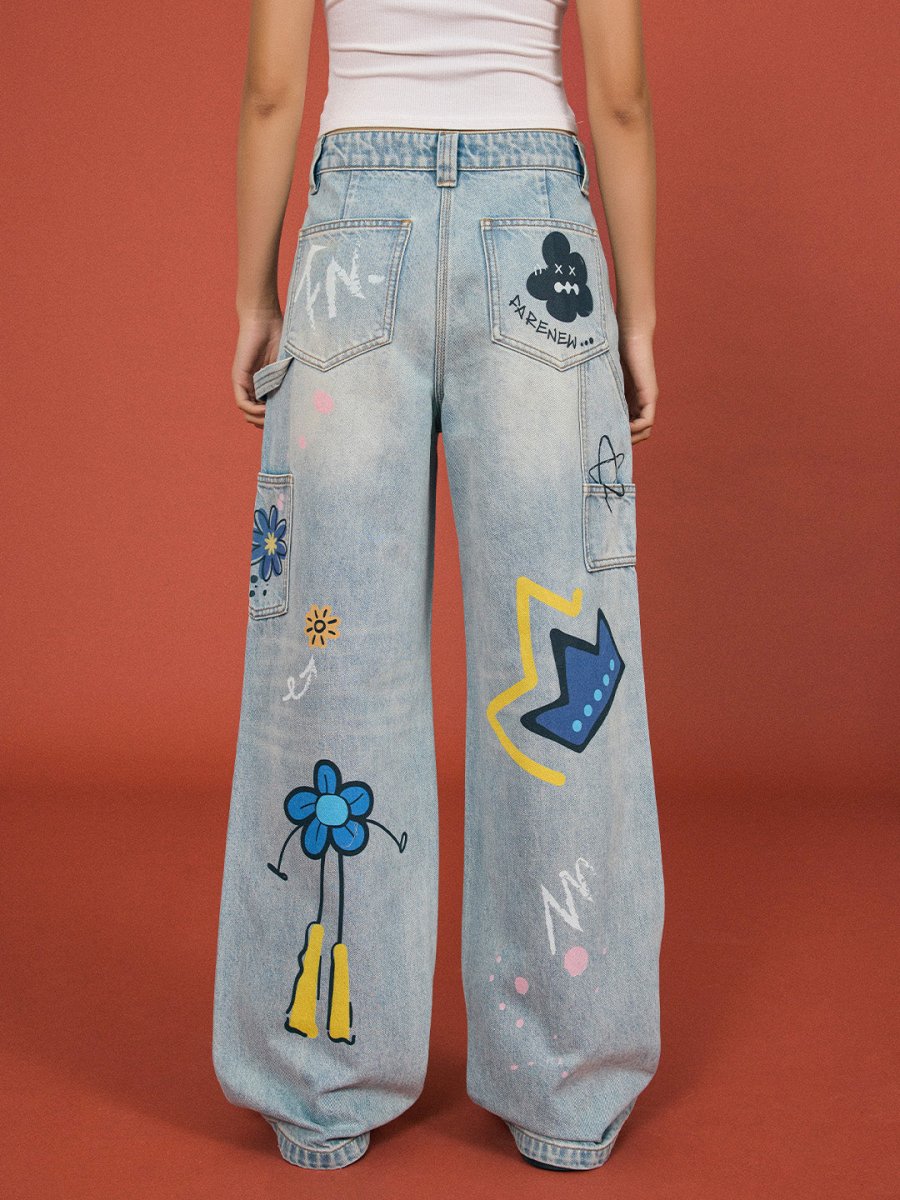 Graffiti Front Patch Jeans - SHICCACHE