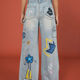 Graffiti Front Patch Jeans - SHICCACHE