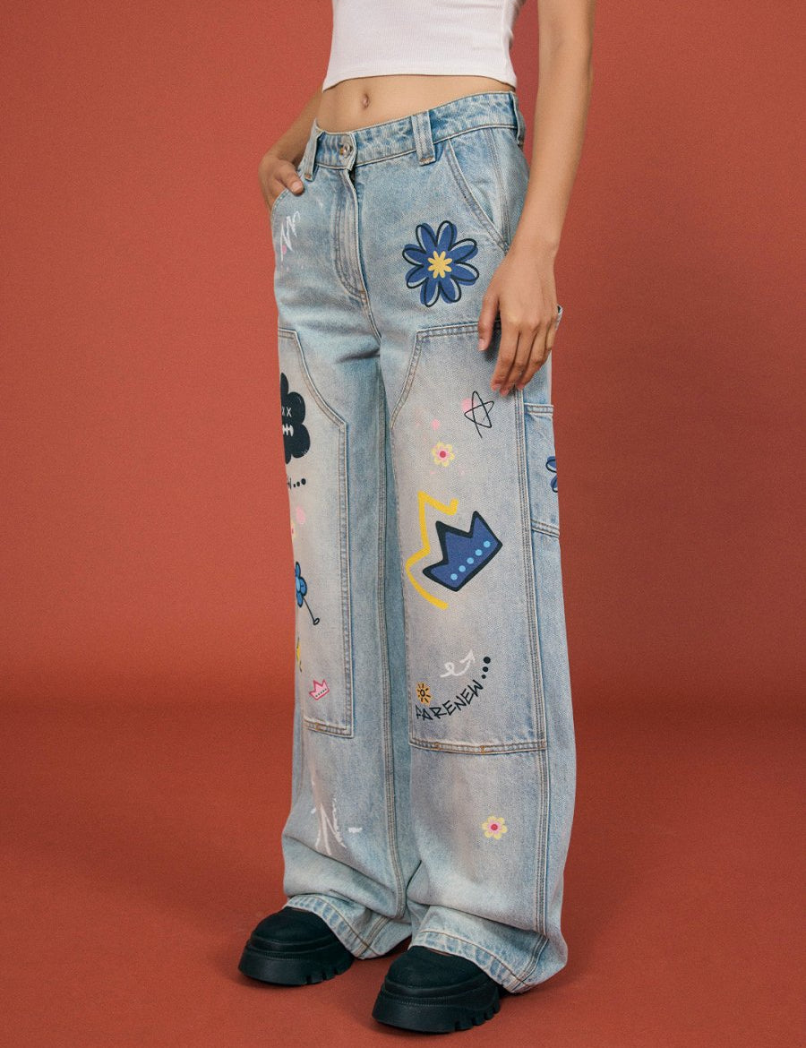 Graffiti Front Patch Jeans - SHICCACHE