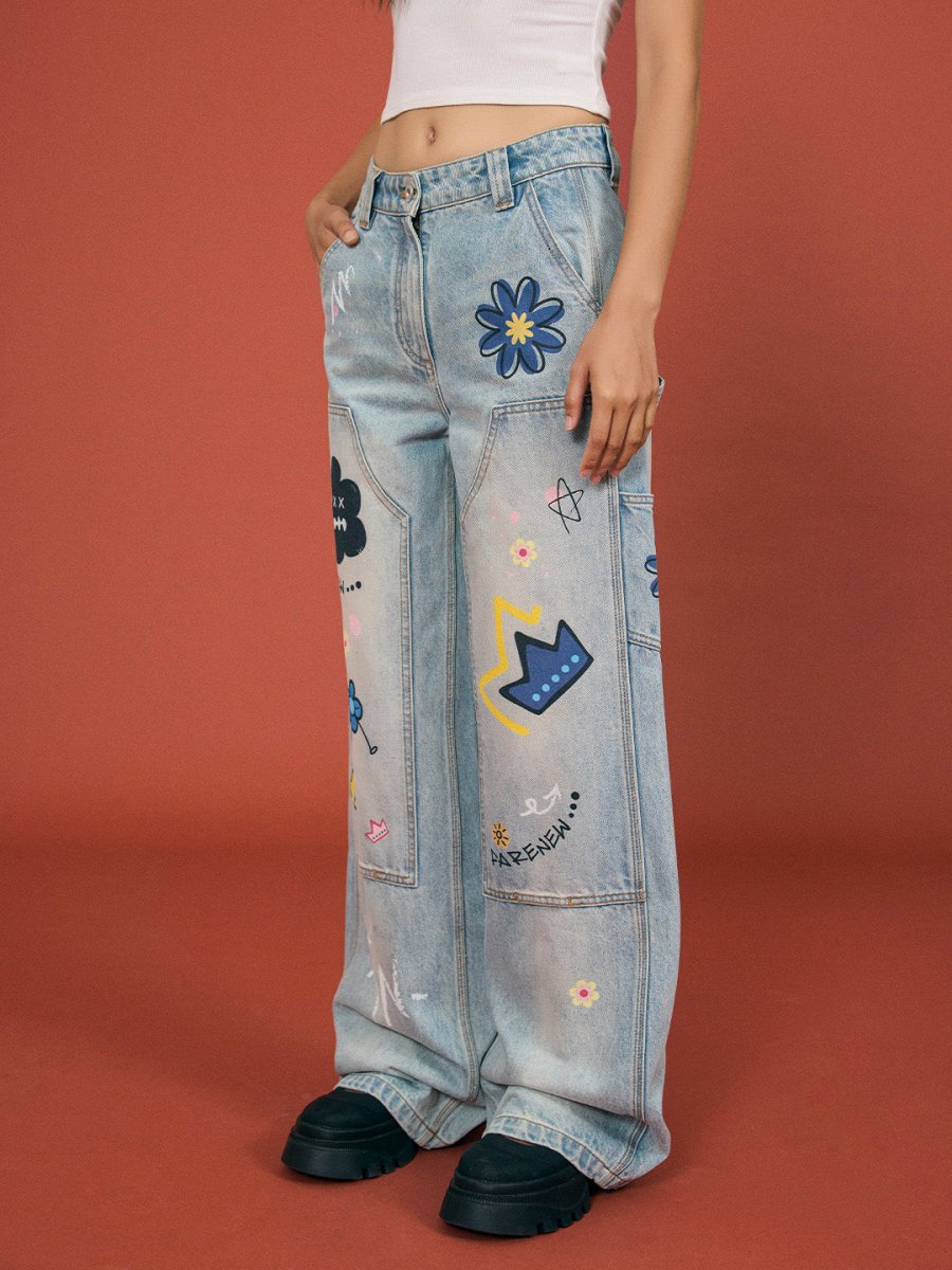 Graffiti Front Patch Jeans - SHICCACHE