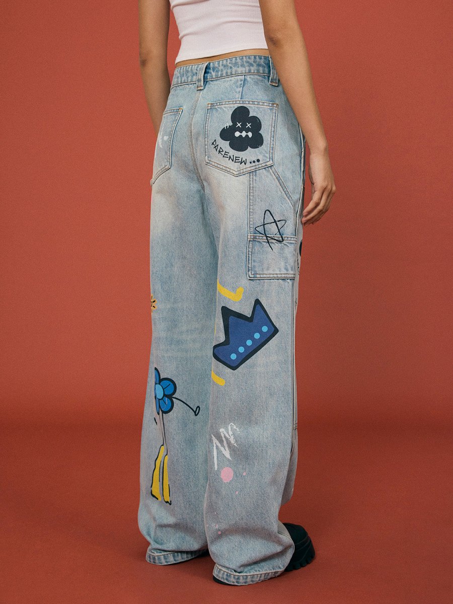 Graffiti Front Patch Jeans - SHICCACHE