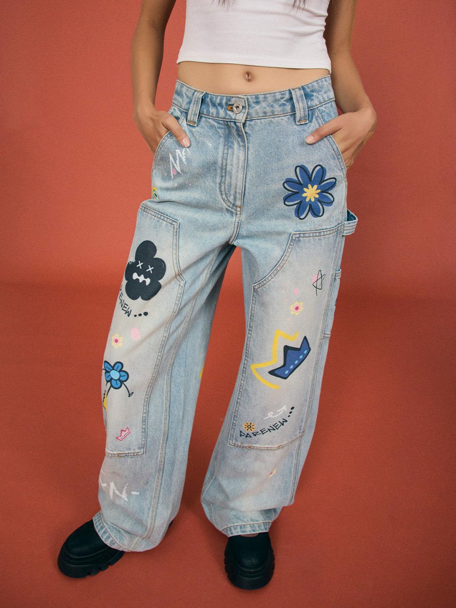 Graffiti Front Patch Jeans - SHICCACHE