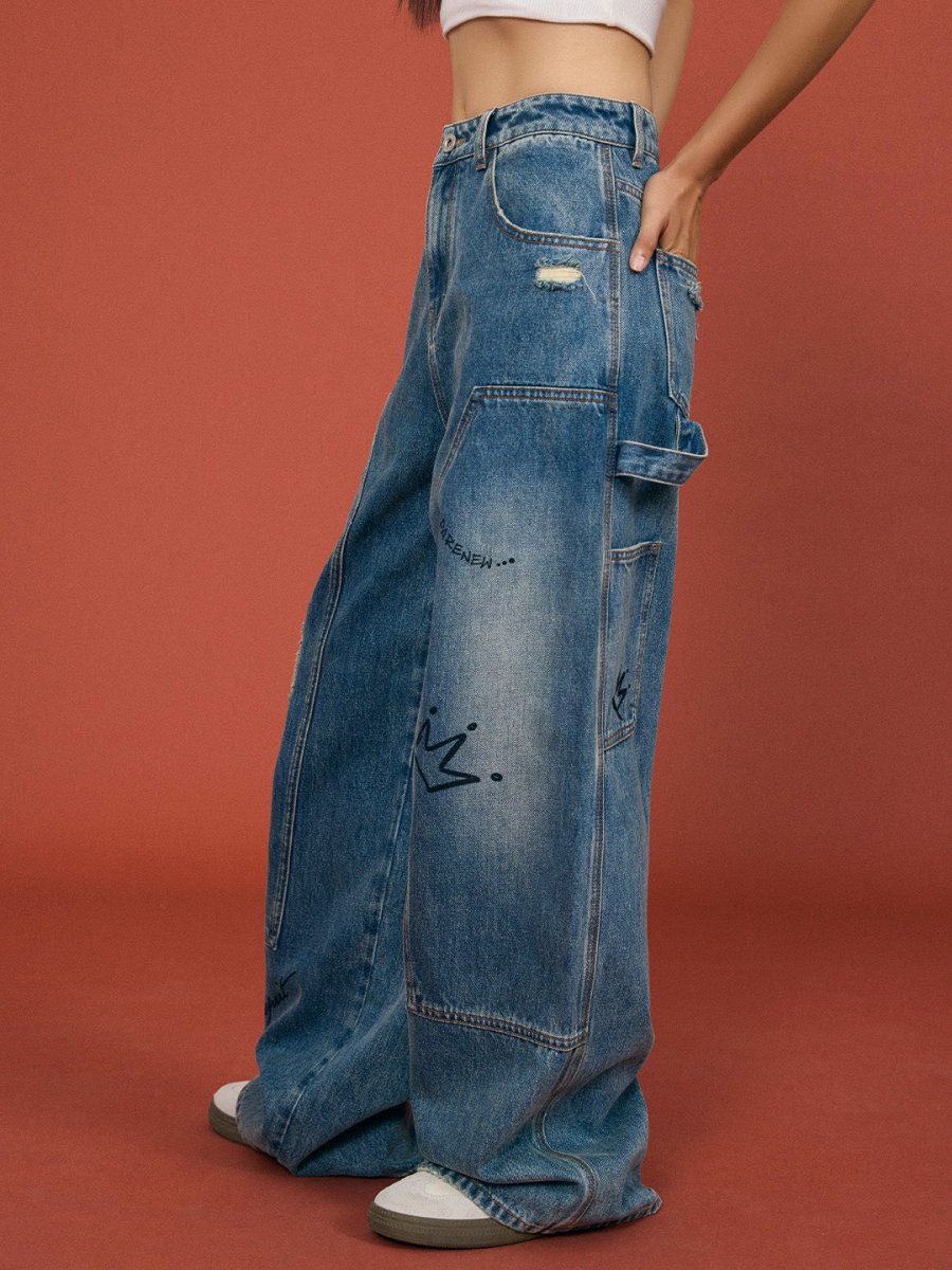 Graffiti Patch Wide - Leg Jeans - SHICCACHE