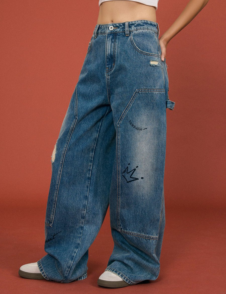 Graffiti Patch Wide - Leg Jeans - SHICCACHE