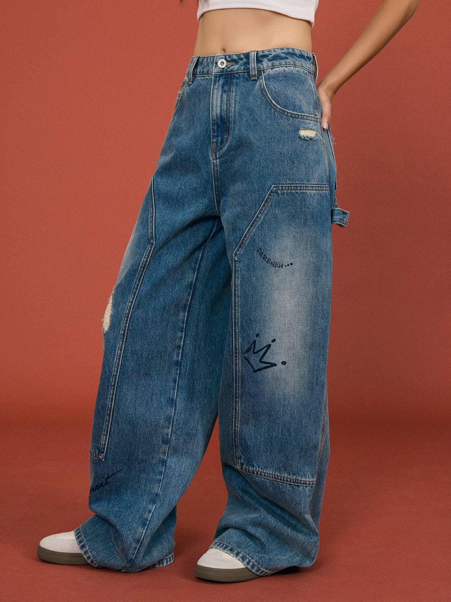 Graffiti Patch Wide - Leg Jeans - SHICCACHE