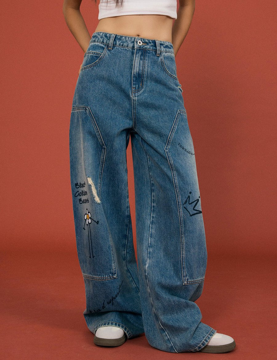 Graffiti Patch Wide - Leg Jeans - SHICCACHE