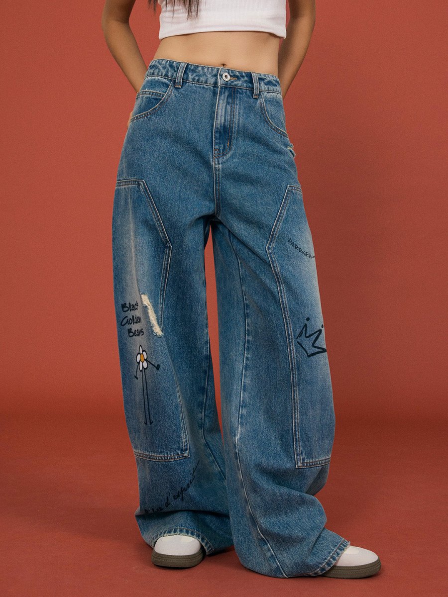 Graffiti Patch Wide - Leg Jeans - SHICCACHE