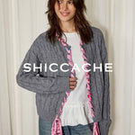 Grey Cable Knit Cardigan with Printed Silk Trim - SHICCACHE