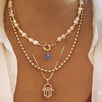 Hamsa & Pearl Harmony Layered Necklace - SHICCACHE