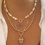 Hamsa & Pearl Harmony Layered Necklace - SHICCACHE