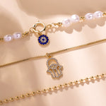 Hamsa & Pearl Harmony Layered Necklace - SHICCACHE