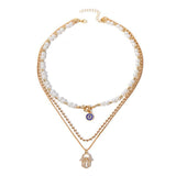 Hamsa & Pearl Harmony Layered Necklace - SHICCACHE