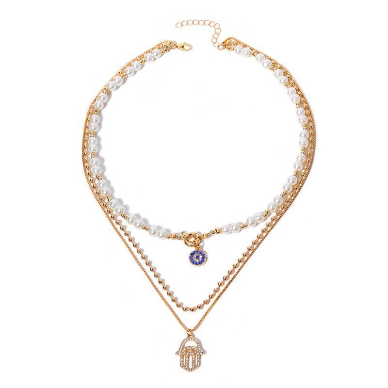 Hamsa & Pearl Harmony Layered Necklace - SHICCACHE