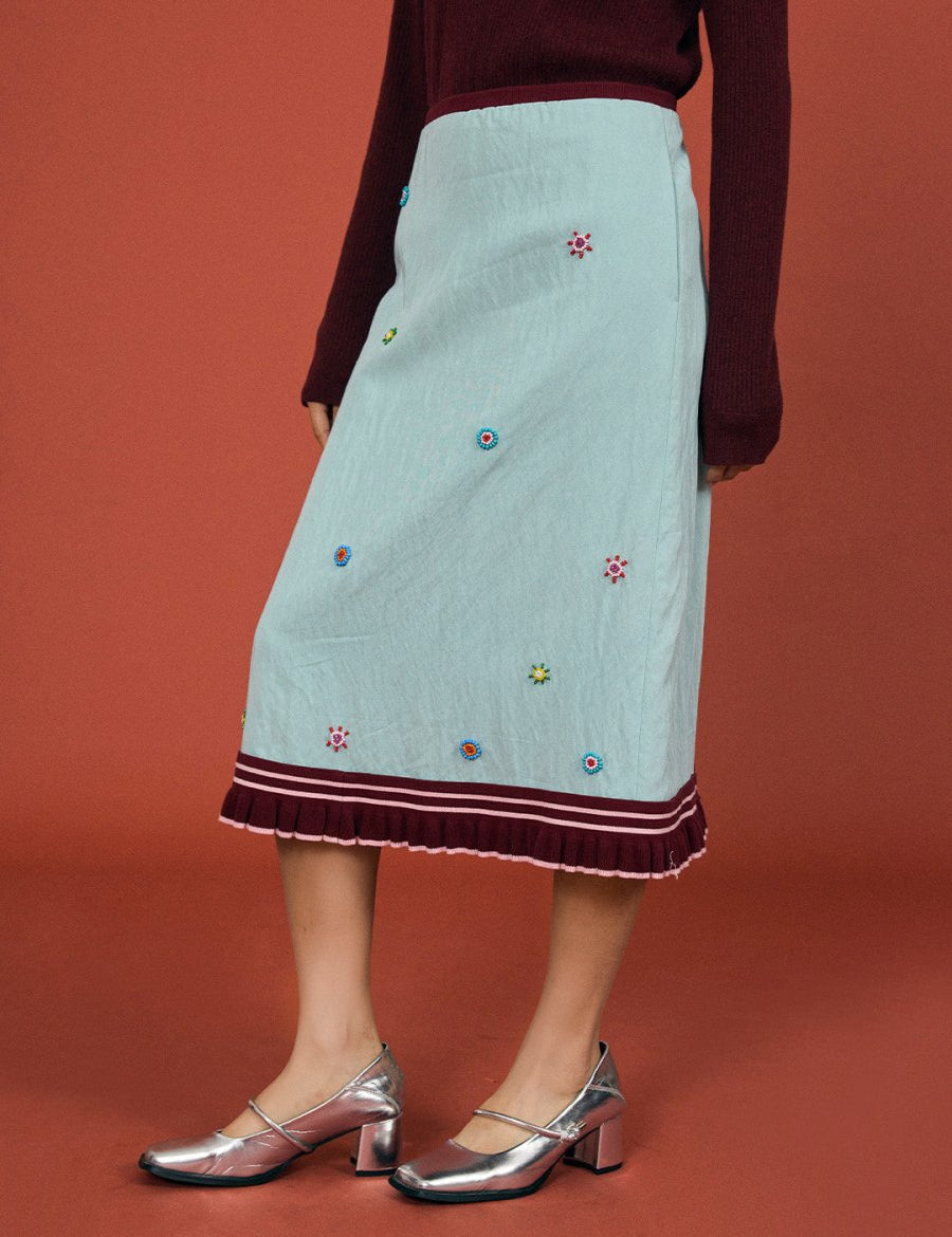 Hand - beaded ripple blue skirt - SHICCACHE